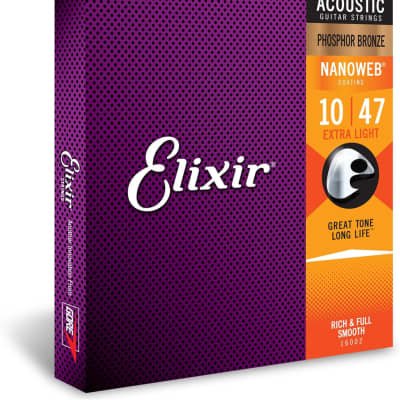 Elixir Strings - Acoustic Phosphor Bronze with NANOWEB Coating - Elixir Acoustic Guitar Strings - Extra Light (.010-.047) image 1