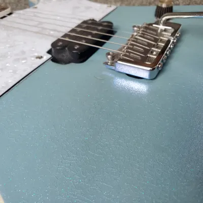 Custom Guitar Single Pickup Light Distress One Off Custom Built 2017 Blue Flake With Nitrocellulose Crackle Finish image 2
