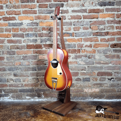 Chord Parlor Acoustic Guitar w/ Goldfoil Pickup & Rubber Bridge (1960s, Cherryburst) image 17