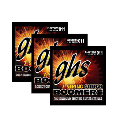 3-Pack GHS Strings GB7MH Boomers 7-String Medium Heavy Electric Guitar Strings (11-64) for sale