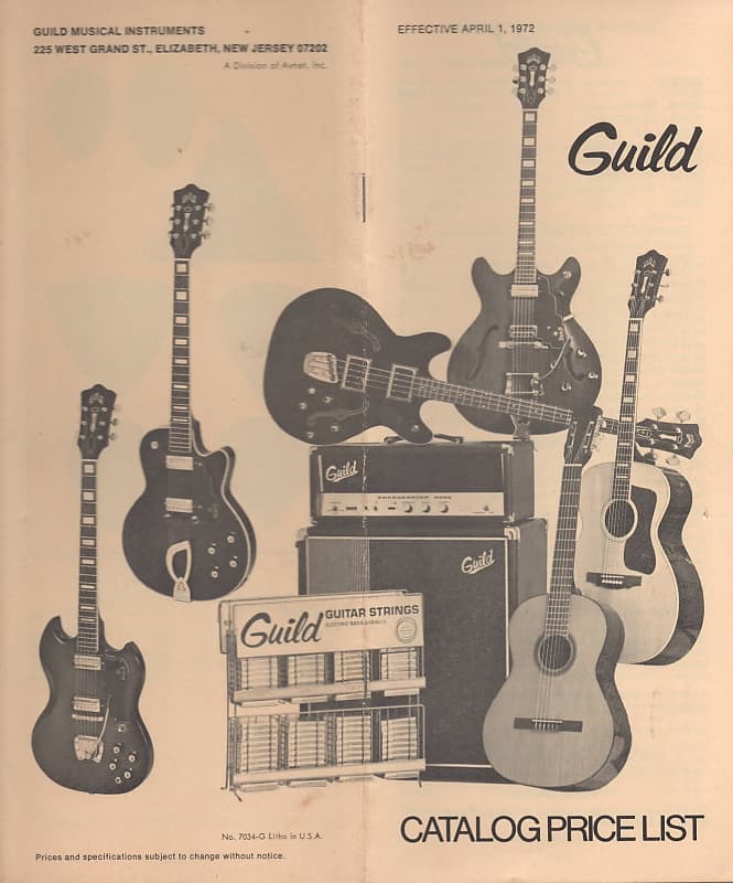 Guild Catalog Price List, April 1, 1972 Reverb