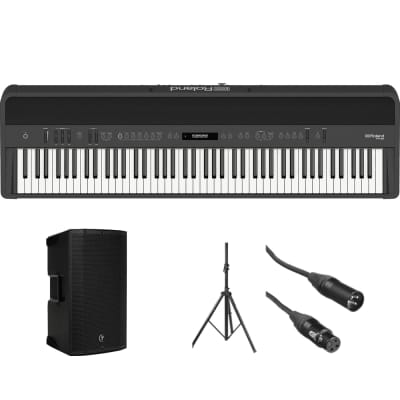 Roland FP-90 Digital Piano (Black) + Mackie Thump12A Speaker Kit with Stand and Cable image 1