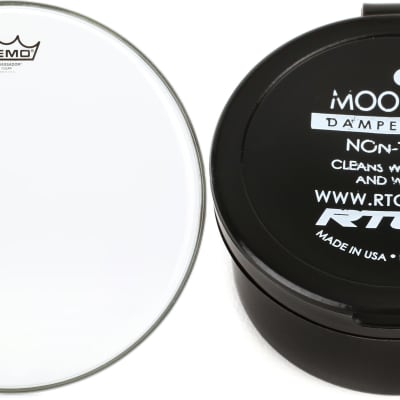 Remo Ambassador Clear Batter Drumhead - 14 inch  Bundle with RTOM Moongel Drum Damper Pads - Blue (6-pack) image 1