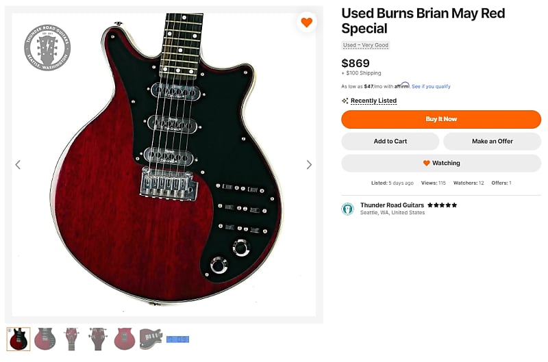 FAKE Burns Brian May Red Special | Reverb