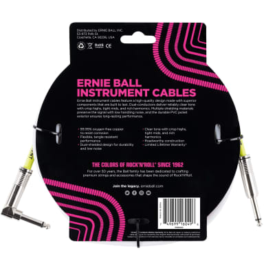 Ernie Ball 10' Straight / Angle Instrument Cable - White image 2
