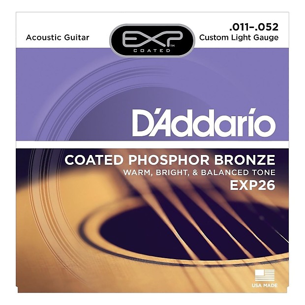 D'Addario EXP26 Coated Phosphor Bronze Custom Light Acoustic Guitar Strings image 1