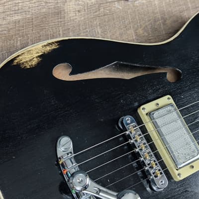 MyDream Partcaster Custom Built - Black Thinline Silver Foil PAF image 10
