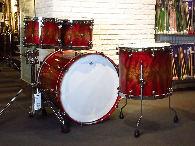 Pearl Masterworks SUPREME 4PC Drum Set 22 10 12 16 Red Bubinga Burst /  Red Logo