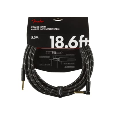 Fender Deluxe Series 18.6Ft Guitar Cable Angle Straight Black Tweed for sale