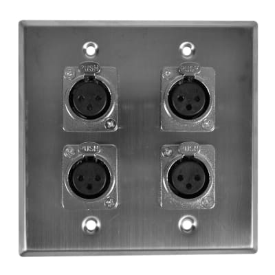 Seismic Audio Stainless Steel Wall Plate - 2 Gang with 4 XLR Female Connectors image 1