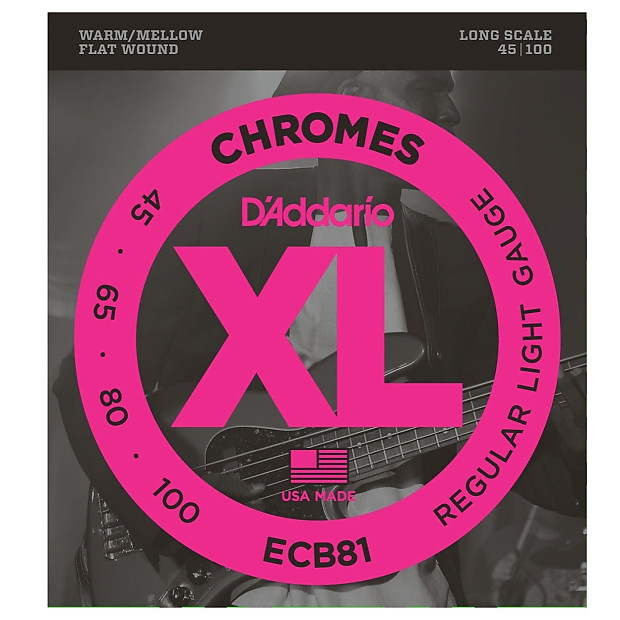 D'Addario ECB81 XL Chromes Flatwound Long Scale Bass Guitar Strings, Light Gauge image 1