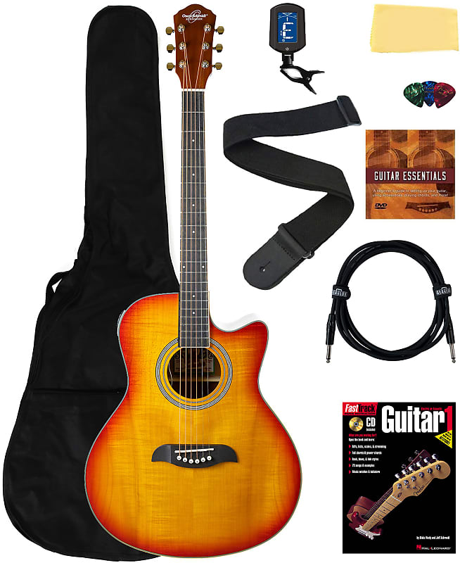 Oscar Schmidt OA10CE Mini Auditorium Acoustic-Electric Guitar - Spalted Maple w/ Gig Bag image 1