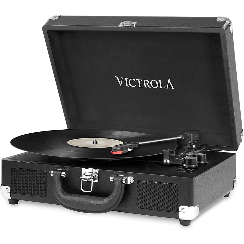 Victrola Journey VSC-550BT Portable Suitcase Record Player - 5.0 Bluetooth Turntable, 3-Speed, Built-in Stereo Speakers, 3.5mm Aux-in Jack, Black image 1
