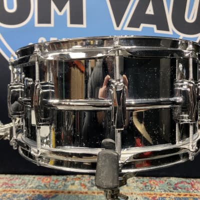 Ludwig No. 411 Super-Sensitive 6.5x14" 10-Lug Aluminum Snare Drum with Pointed Blue/Olive Badge 1976 - 1977 - Chrome-Plated image 13