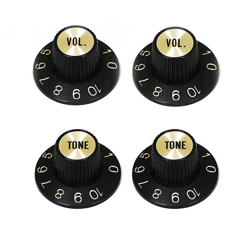 4 Black Tone + Volume Witch Hat Knobs Gold reflector for US pots image 1