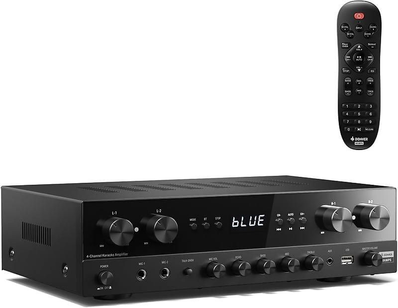 Donner Stereo Receivers Home Audio Amplifier,  4 Channel Amplifier with Bluetooth 5.0, USB, FM, 2 Mic-in, Echo, RCA, Optical/Coaxial Input  			