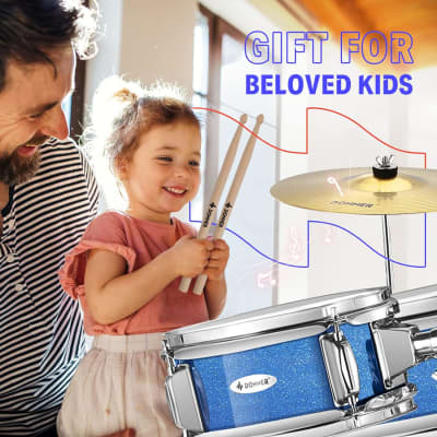 Kids Drum Sets- 5-Piece For Beginners,14 Inch Junior Drum Kit, With Adjustable Throne, Cymbal, Hi-Hat, Pedal & Drumstick,Gift For Child-Blue image 2