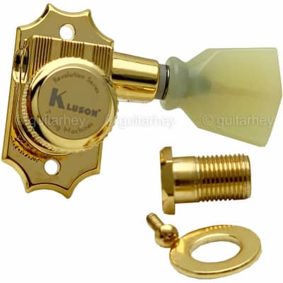 NEW Kluson Revolution Locking Tuners Pearloid Keystone Buttons 3x3 Set - GOLD