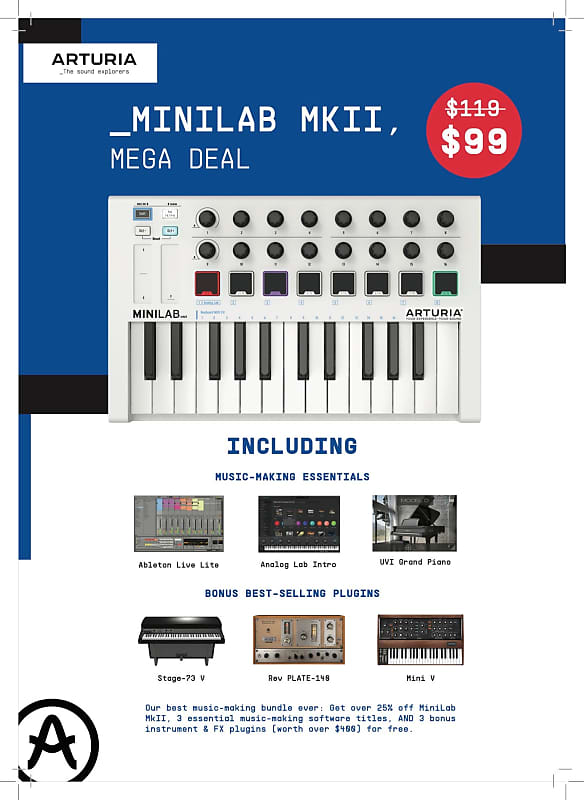 New Arturia MiniLab MkII Portable USB-MIDI Controller (White) | Reverb