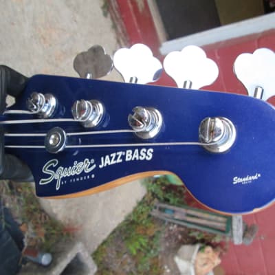 FENDER Squier Standard Jazz Electric Bass Guitar w/Blue matching h/s sold AS IS image 2