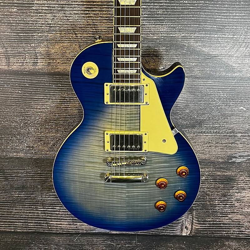 Epiphone les paul standard plustop deals pro electric guitar translucent blue