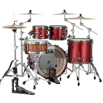 MAPEX SATURN EVOLUTION CLASSIC BIRCH 4-PIECE SHELL PACK - HALO MOUNTING SYSTEM - BIRCH AND WALNUT HYBRID SHELL - FINISH: Tuscan Red Lacquer (PA)  HARDWARE: Black Brushed Hardware (B) image 4