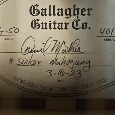 Brand New Gallagher Slope Shouldered Dreadnaught Model SG-50 Tennessee Adirondack / Sinker Mahogany image 13