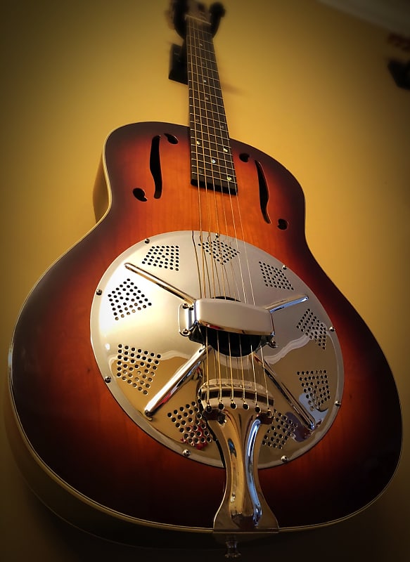 M. Dawson Solid Cherry Handmade Resonator Guitar Sunburst | Reverb