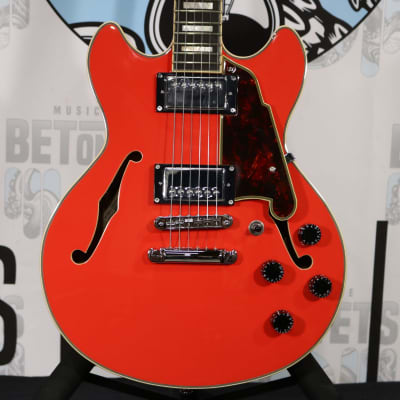 D'Angelico Premier Mini DC Semi-Hollow Body Electric Guitar - Fiesta Red for sale