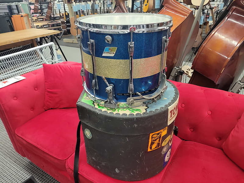 Ludwig Marching Snare Blue And Olive 12x15 1970 Blue/Gold Sparkle image 1