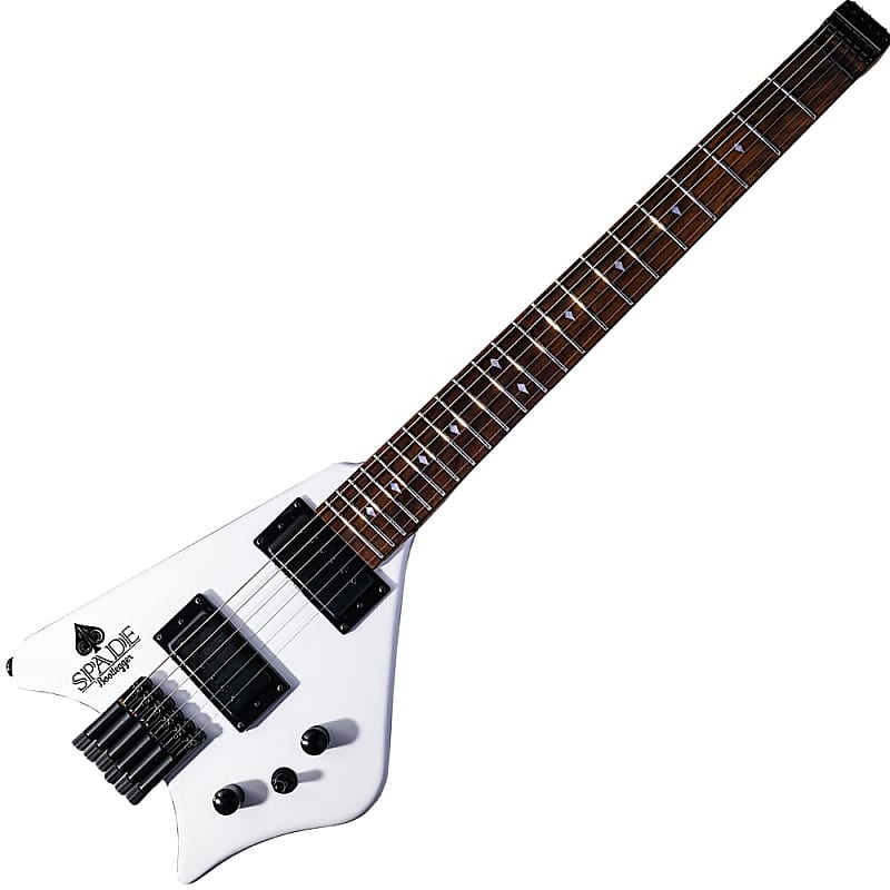 BootLegger Guitar Spade White  Gibson Scale 24.75 Headless Guitar With Case 2022 - White image 1