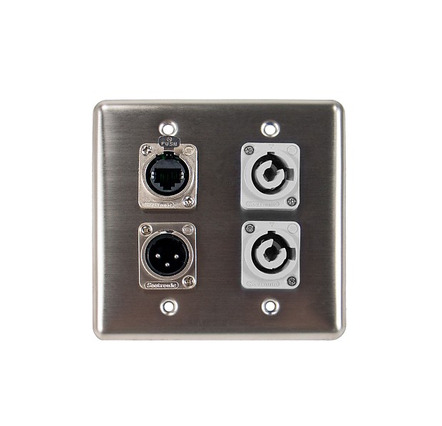 OSP Q-4-2PCB1E1XM Quad Wall Plate with 2 PowerCon B, 1 Tactical Ethernet, and 1 XLR Male Connector image 1