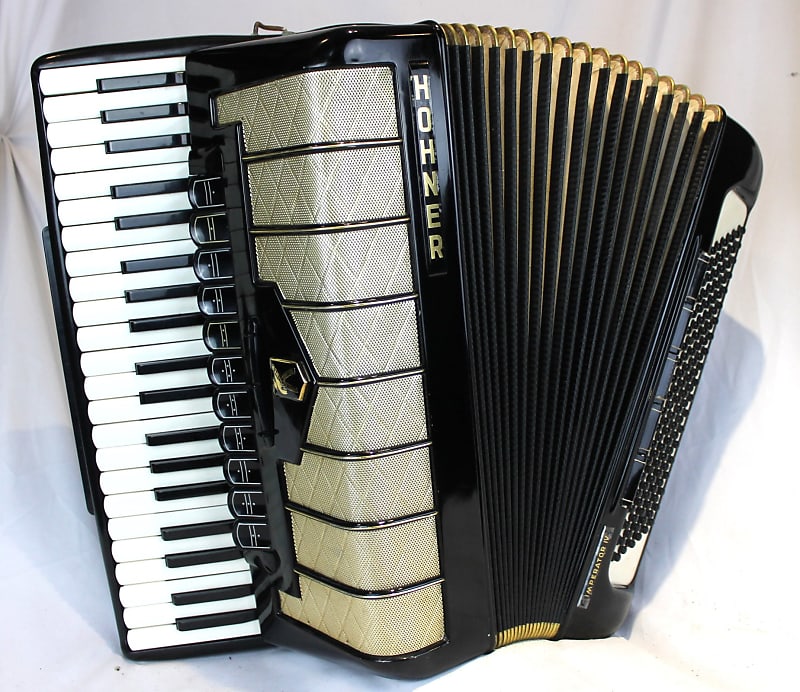 5819 - Black Gold Hohner Imperator IV Piano Accordion LMMH 41 | Reverb