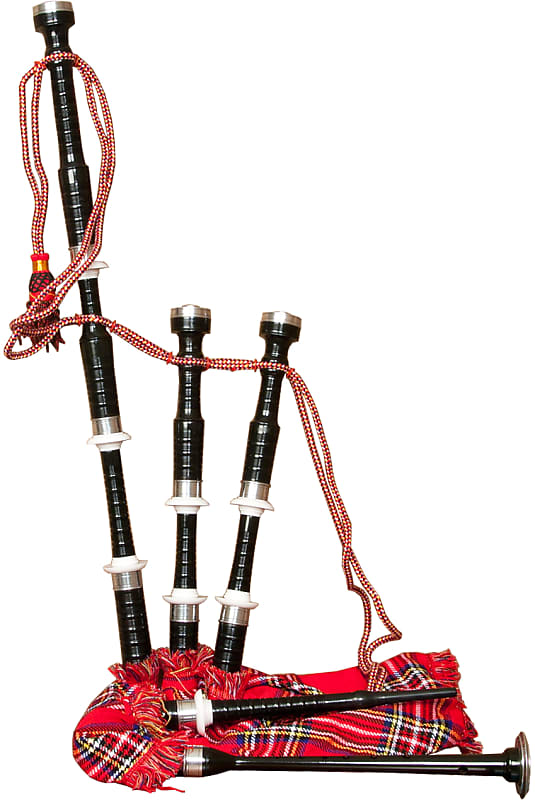 Roosebeck BAGDRT Full Size Sheesham Black Finish Bagpipe w/Red Tartan Cover,Pipe Chanter&Drone Reeds image 1