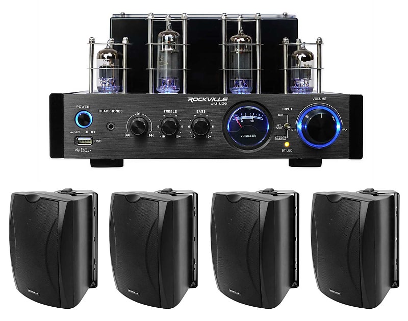 Rockville BluTube LED Tube Amplifier Home Bluetooth Receiver+(4) 6.5&quot; Speakers  			