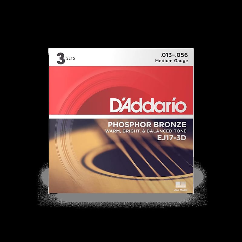 D'Addario EJ17-3D Phosphor Bronze Acoustic Guitar Strings 3-Pack,Medium Gauge,Free shipping lower 48 image 1