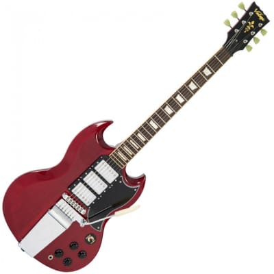 Vintage VS63V-CR Reissued Series 3 Pickup Double Cut with Vibrola Tailpiece Cherry Red