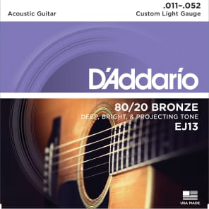D'Addario EJ13 80/20 Bronze Acoustic Guitar Strings, Custom Light Gauge Standard
