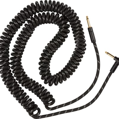 Fender Coiled Guitar/Instrument Cable, BLACK TWEED Straight to Right-Angle 30'ft image 4
