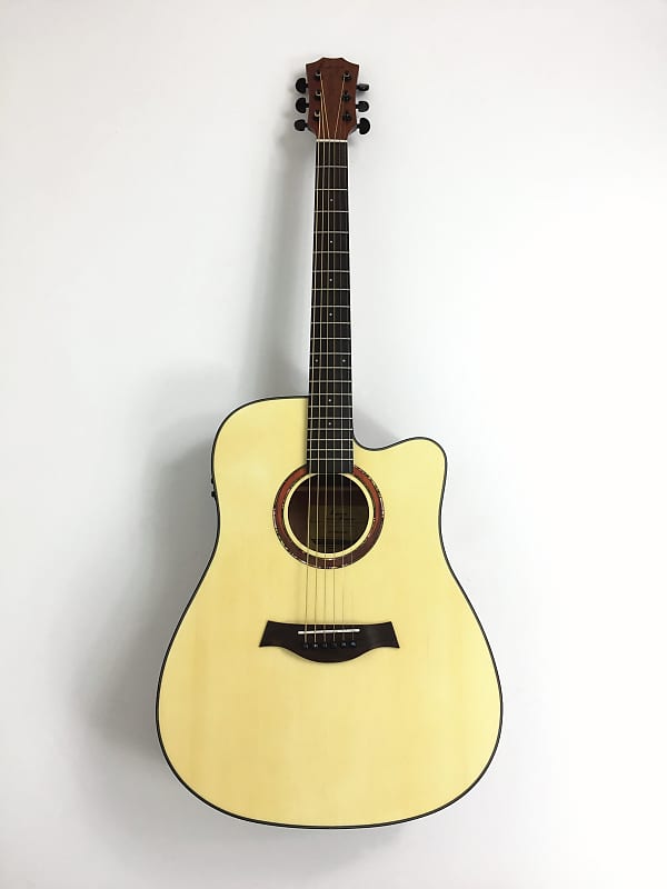 Haze W1654CEQN Dreadnought Solid Spruce Top Built in Tuner/EQ Electro-Acoustic Guitar - No case or bag image 1
