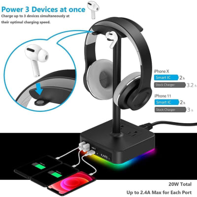 RGB Headphone Stand w/ USB Charger Desk Gaming Headset image 2