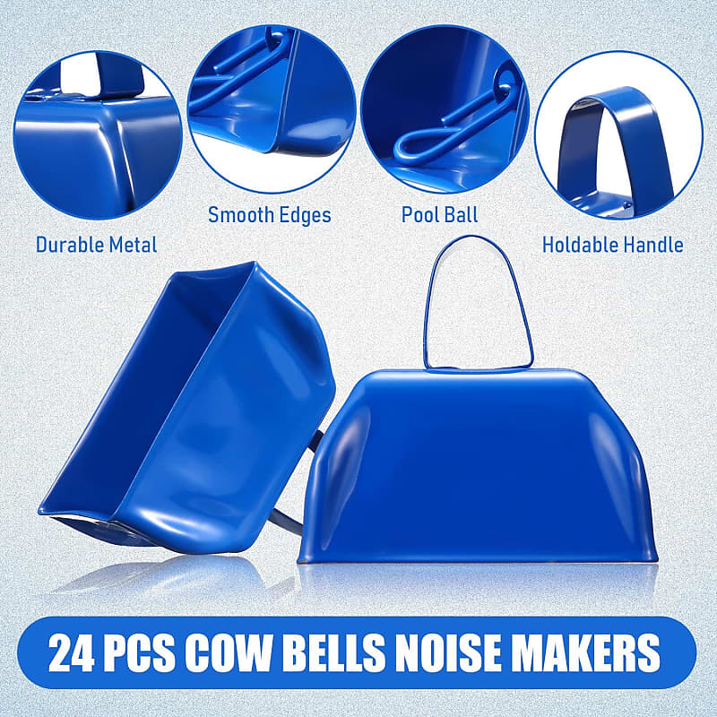 Solid Colored Cowbells, Bulk Set of 12 - For Sporting Events, School Spirit  and Parties (Blue)