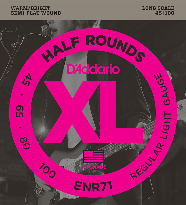 D'Addario ENR71 Half Round Bass Guitar Strings, Regular Light, 45-100, Long Sca