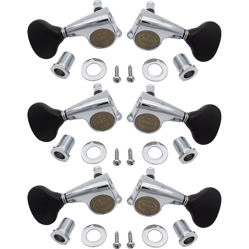 Tuners - Gotoh, Midsize 510 Black Plastic, Chrome, 3 per side