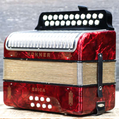 Hohner Erica 2-Row 8-Bass 21-Treble Button G-C Red Diatonic Accordion w/Case image 2