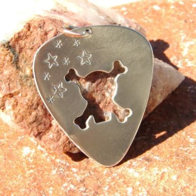 Skull and crossbones sterling silver guitar pick pendant image 5