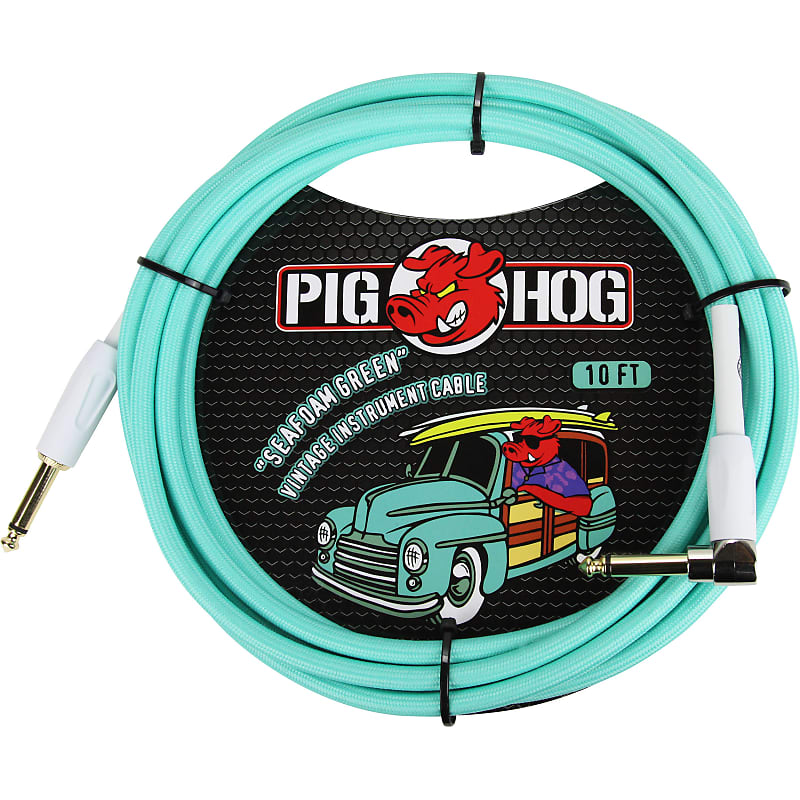 Pig Hog "Seafoam Green" Instrument Cable, 10ft Right Angle w/ FREE SAME DAY SHIPPING image 1