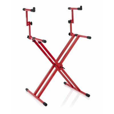 Gator Cases Frameworks Heavy-Duty 2 Tier "X" Style Keyboard Stand with Rubberized Leveling Feet; Red Color - GFW-KEY-5100XRED image 3