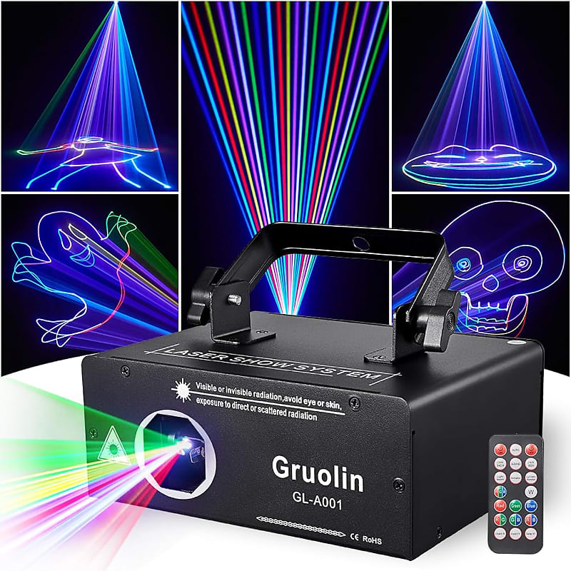  Laser Lights DJ Lights, Olaalite Animation 3D Full Color Stage  Laser Light with Sound Activated & DMX Control, Great for Party Disco  Lights Bar Club Stage & DJ Lighting : Musical