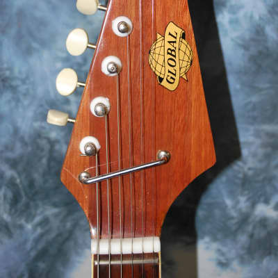 1975 Vintage RARE Global Dual Pickup Natural SG Style Guitar Pro Setup New Gigbag image 6